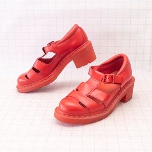 *EUC* Dr. Martens 'Baby' Open T-Bar Red Low-Heel Mary Janes - Size 8